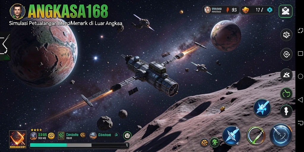 Screenshot gameplay <strong>ANGKASA168</strong> menampilkan petualangan menegangkan di galaksi.