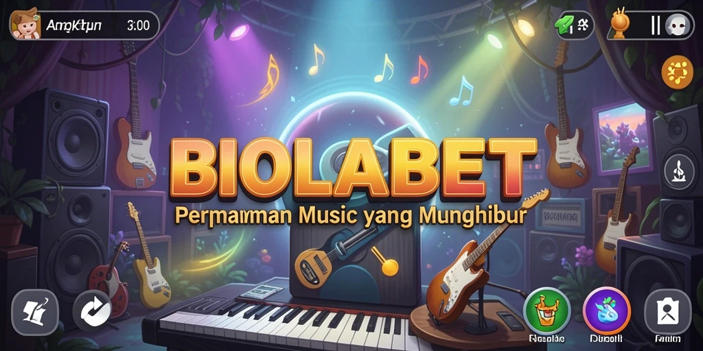 Screenshot utama BIOLABET menampilkan pengguna menikmati permainan musik.