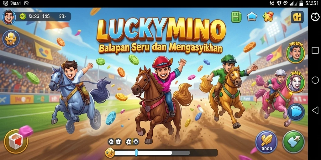 Screenshot LUCKYMINO menampilkan aksi balap yang intens dan grafis yang memukau.