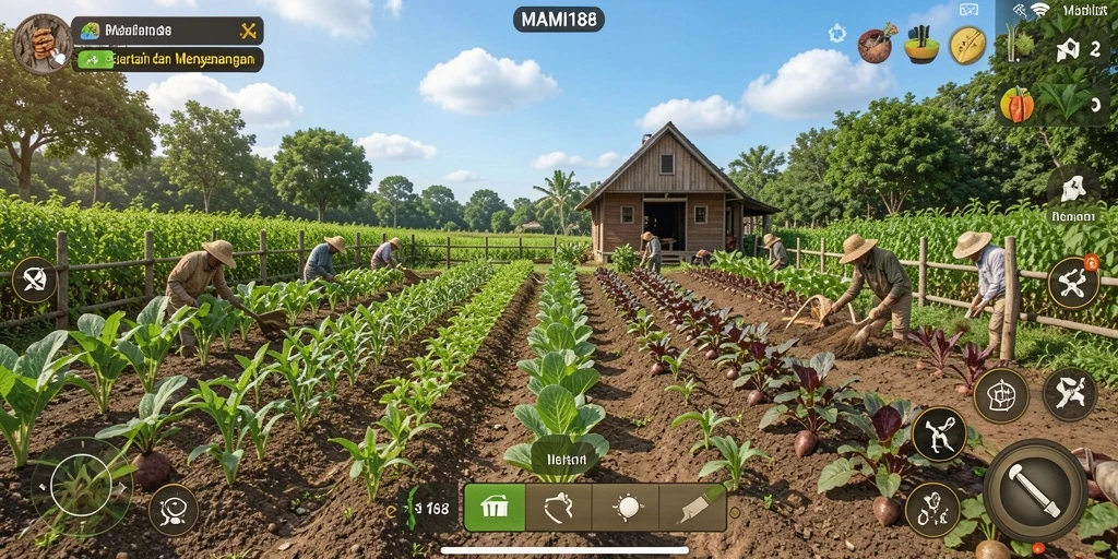 Screenshot MAMI188 menampilkan perjalanan seru bertani di ladang.