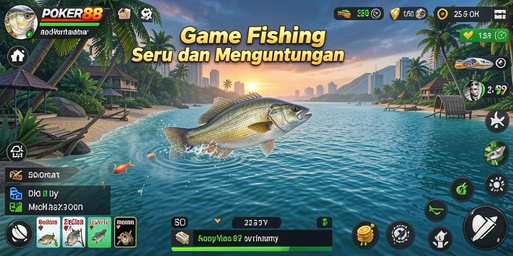 Tampilan gameplay POKER88 yang menarik dengan aksi memancing penuh warna.