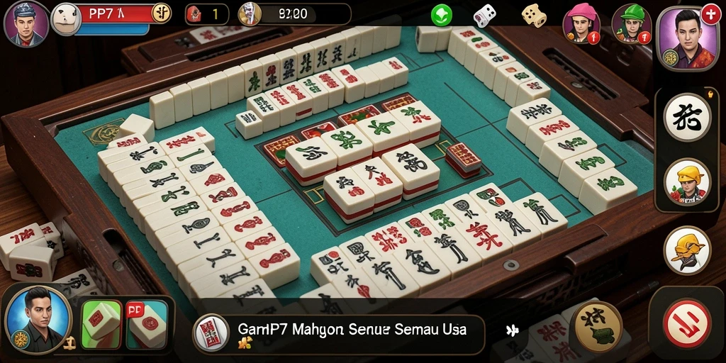 Tampilan gameplay PP7 yang mengasyikkan dengan ubin Mahjong berwarna-warni.