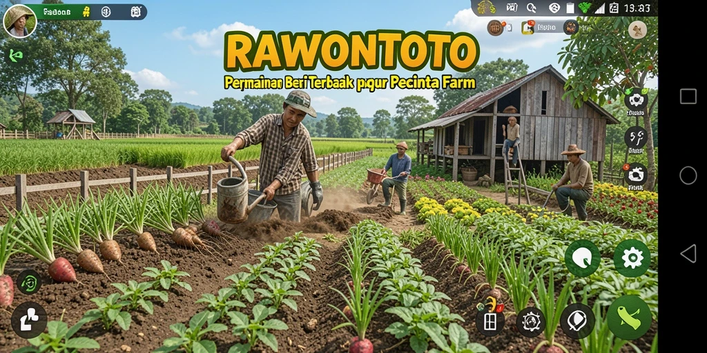 Tampilan gameplay RAWONTOTO yang menggambarkan keseruan bertani.