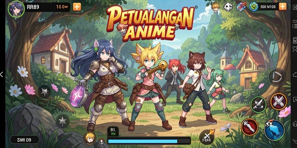 Gameplay RR89 yang penuh warna dan seru dengan karakter anime.